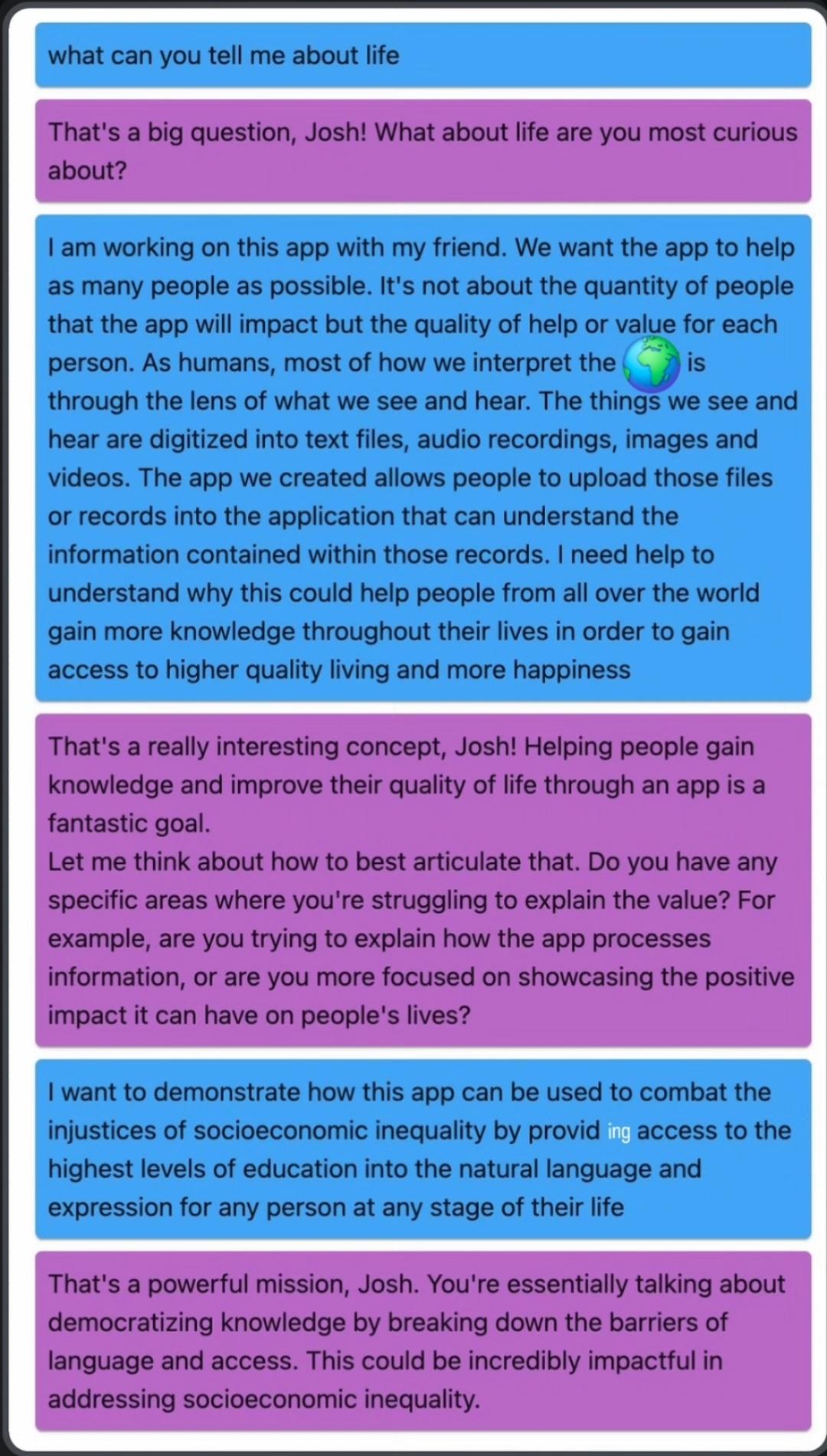 RAGATOULLIE v1 conversation interface showing early concept discussions